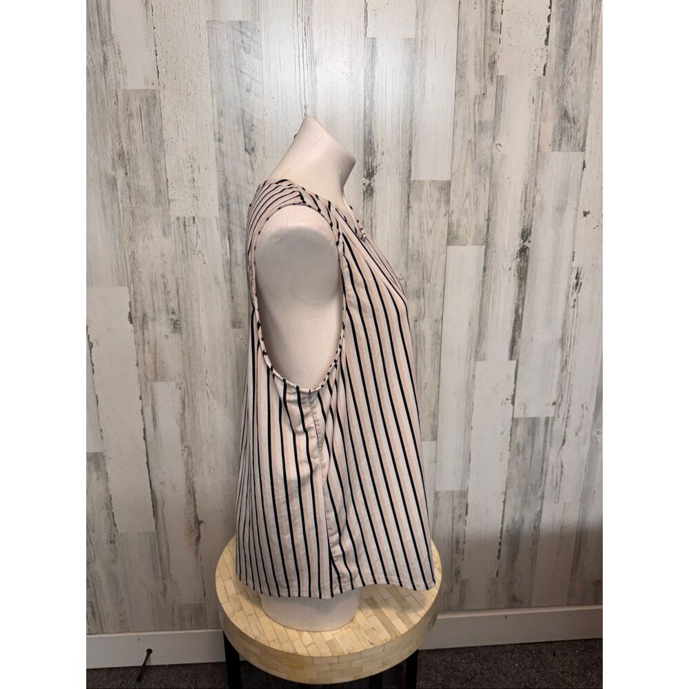 Adrianna Papell Striped Tank Top Womens Plus Size XXL Black Cream Keyhole Blouse - Picture 6 of 6